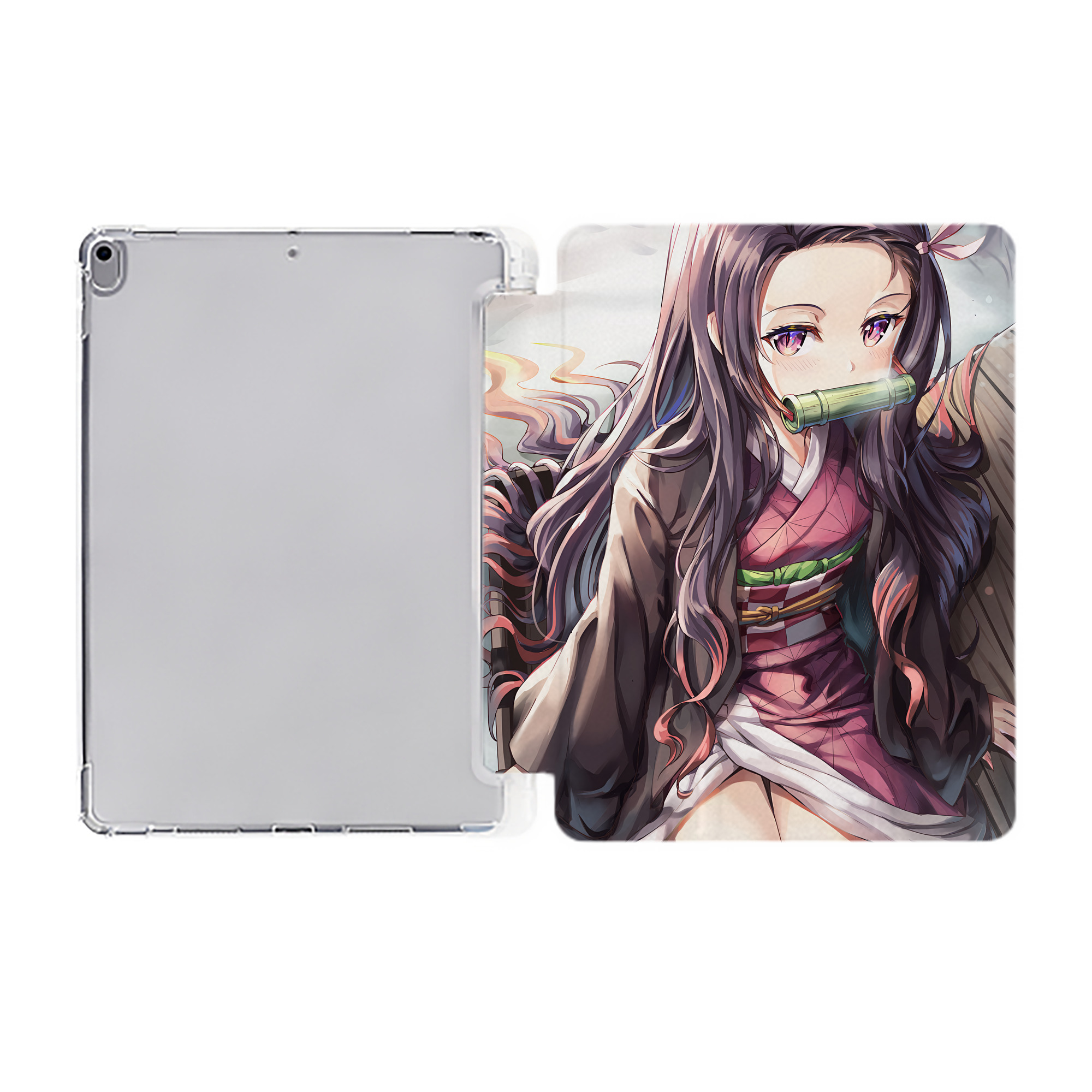 （画像用） 鬼滅の刃（きめつのやいば）竈門 禰󠄀豆子／かまど ねずこ Kamado Nezuko IPad ケース ペン収納付き 三つ折りスタンド PUレザー×シリコン 対応機種9.5/10.5/10.9インチ